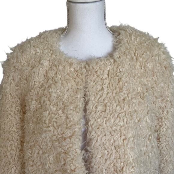 Cabi Jacket Coat Womens Size M Ivory #3024 Teddy Faux Fur Lined Shaggy Cropped - Picture 2 of 12